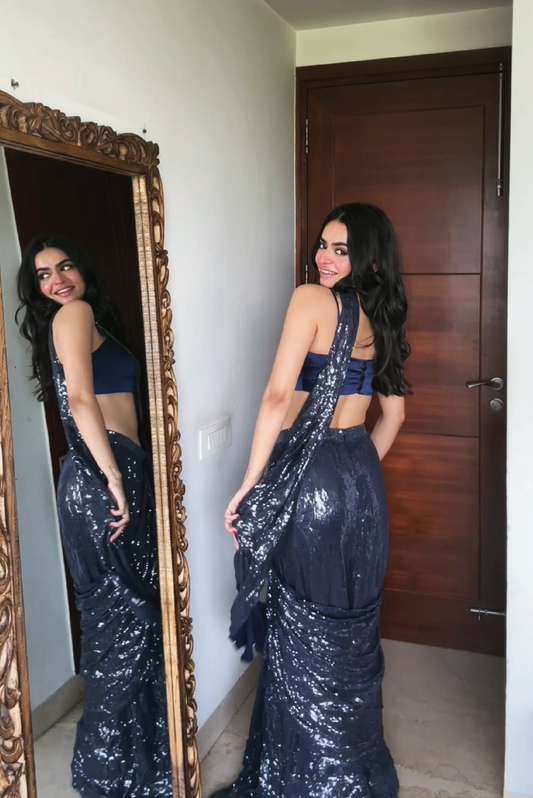 Electric Blue Sequin Pre-Stitched Saree