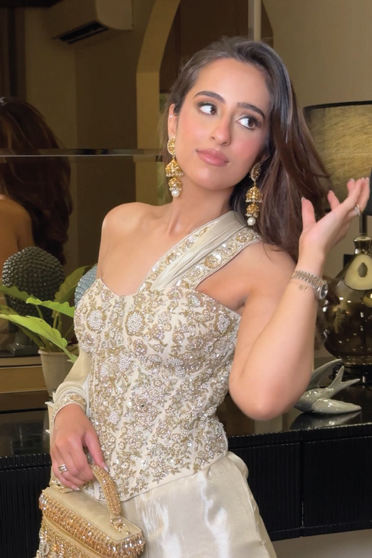 Tissue Saree Drape Set with Embroidered Corset