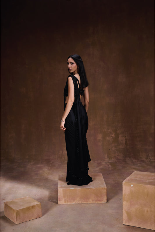 Black Sharara Drape Set