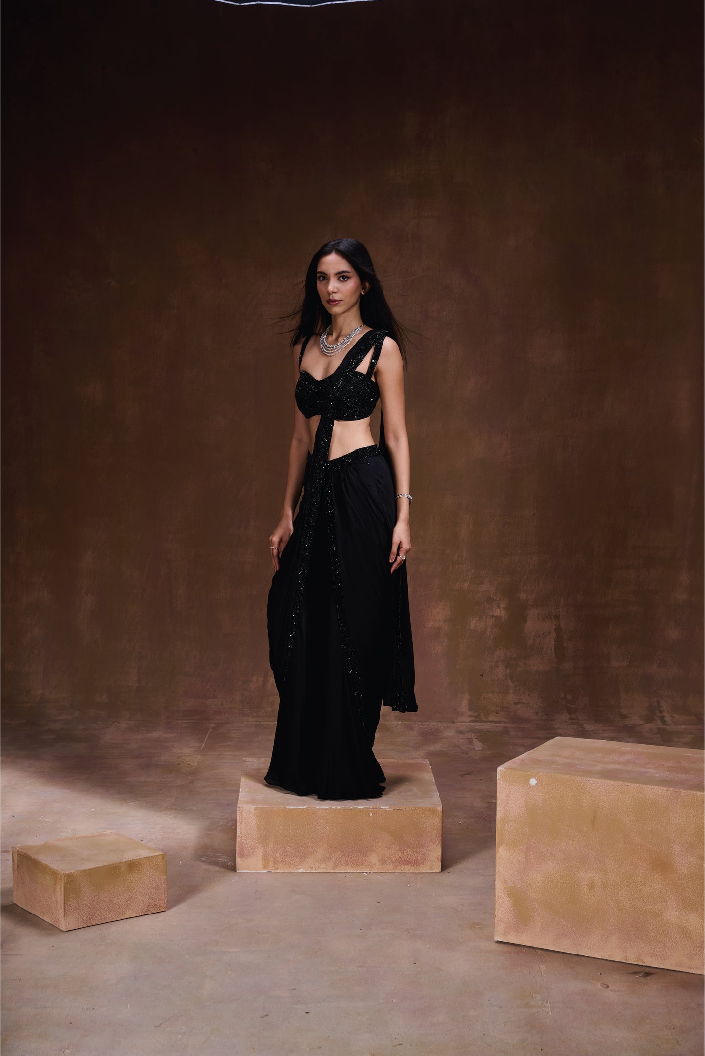 Black Sharara Drape Set