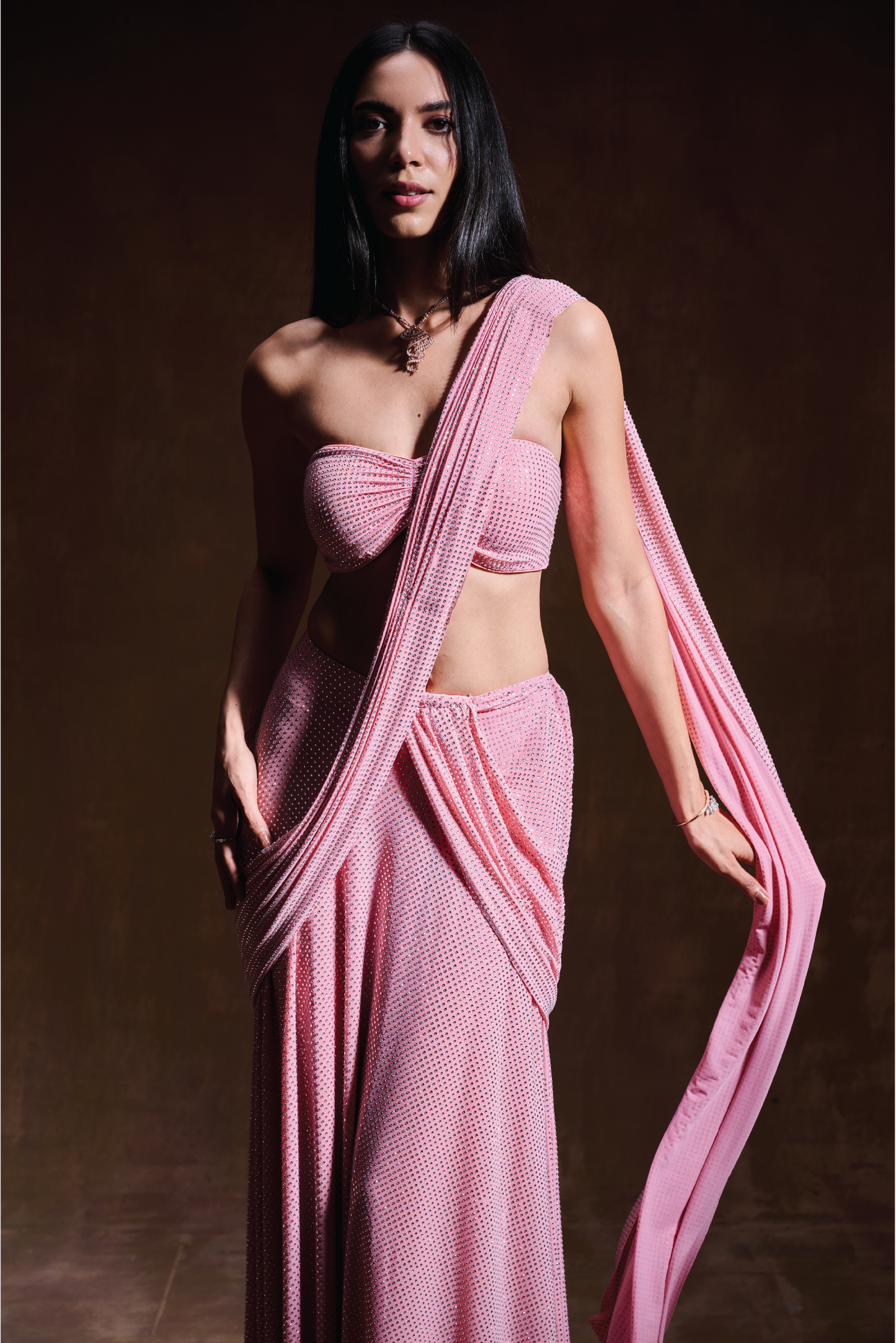 Baby Pink Crystal Saree