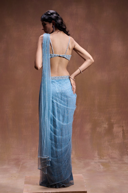 Light Blue Crystal Saree
