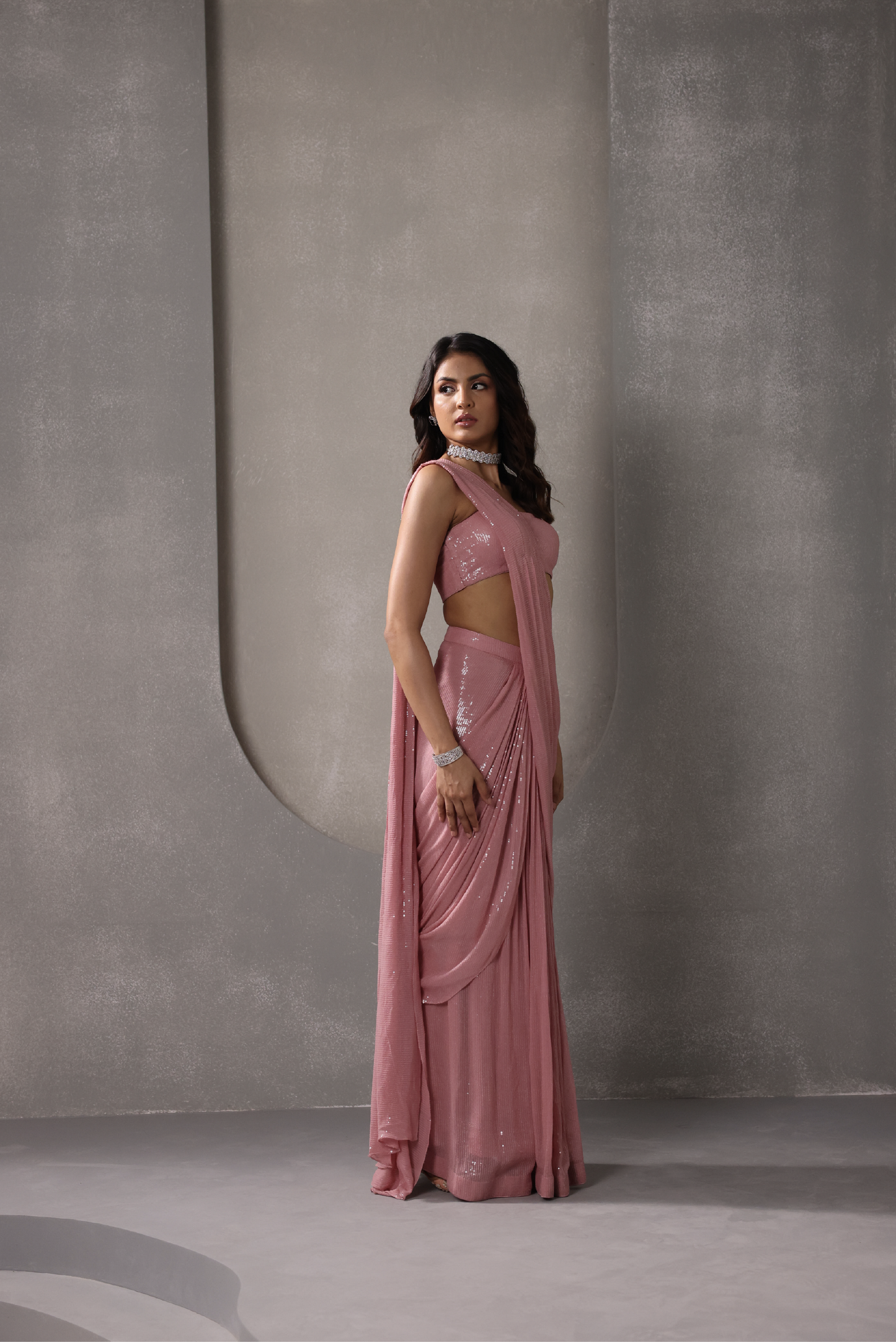 Sequin Pre Stitched Saree Set