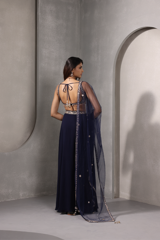 Navy Blue Georgette Lehanga Set