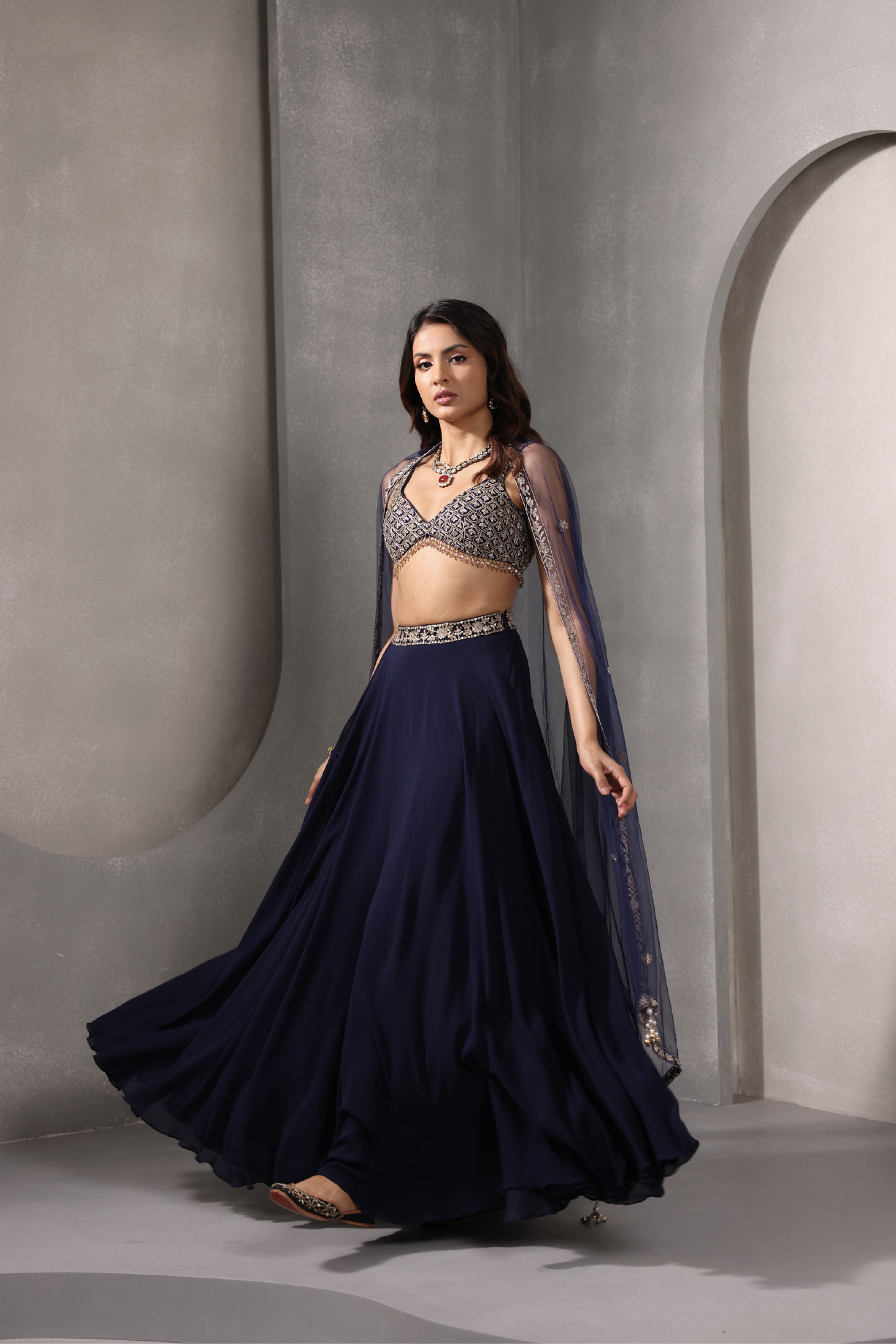 Navy Blue Georgette Lehanga Set