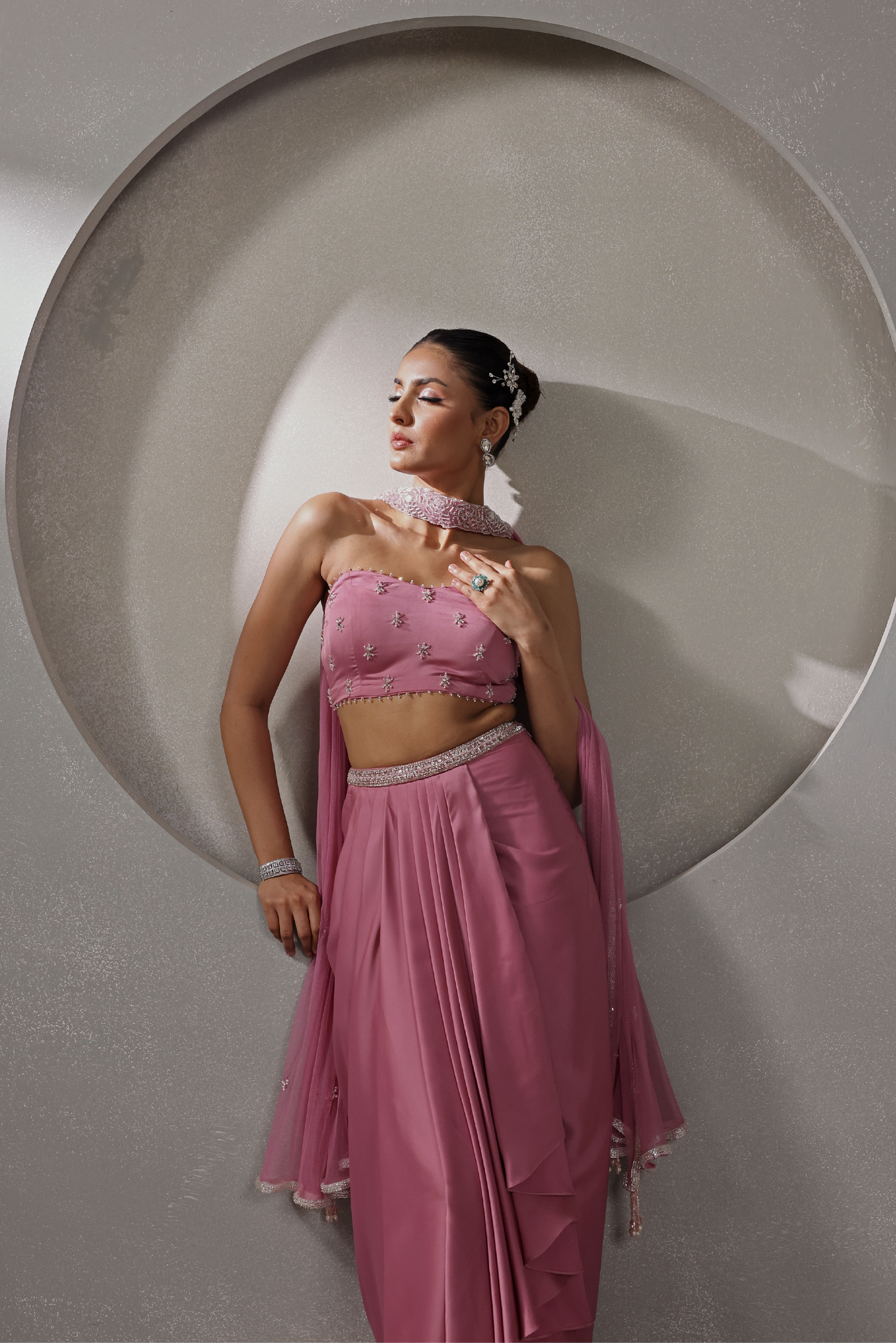 Pink Dupatta Drape Set