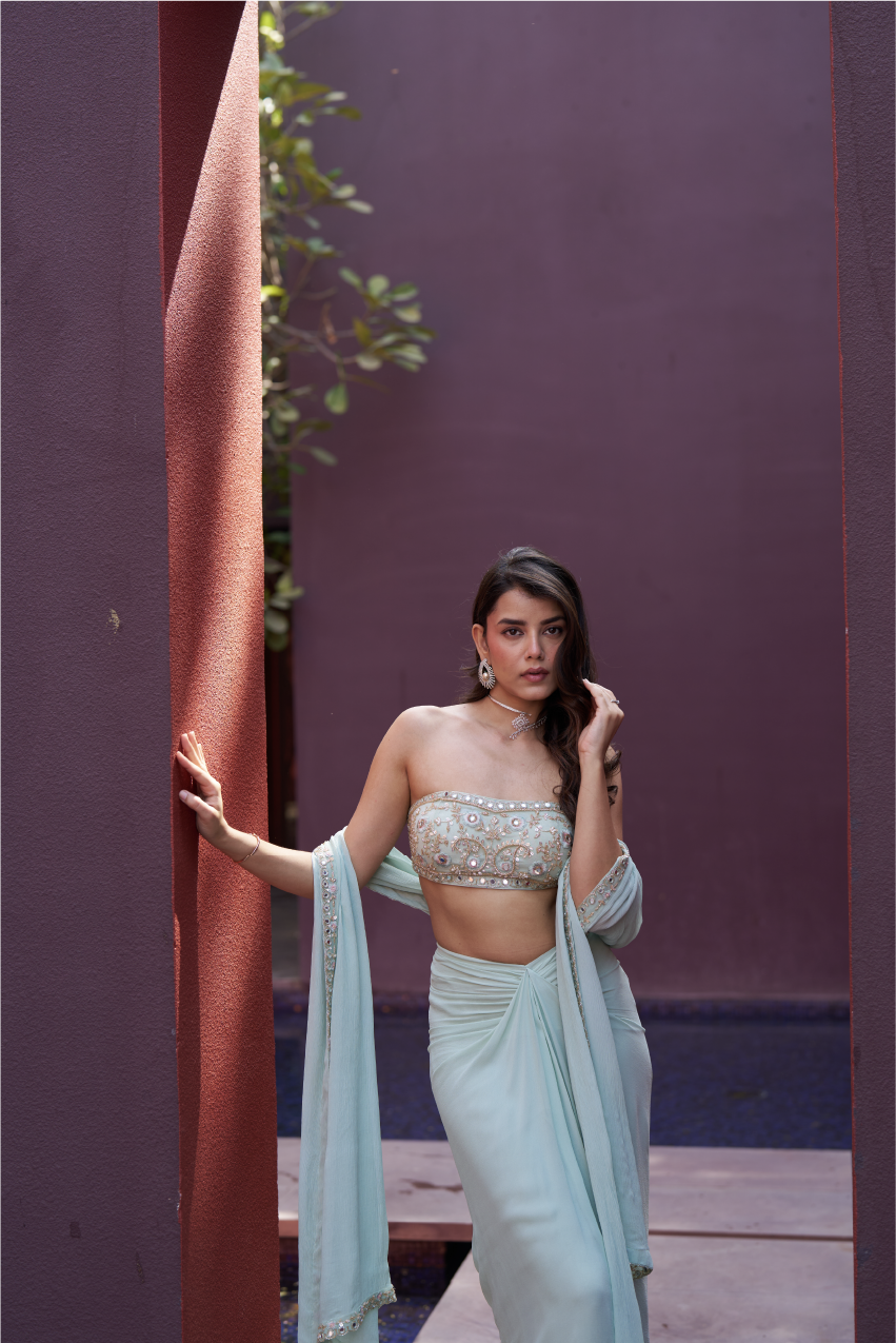 Mint Green Drape Skirt Set