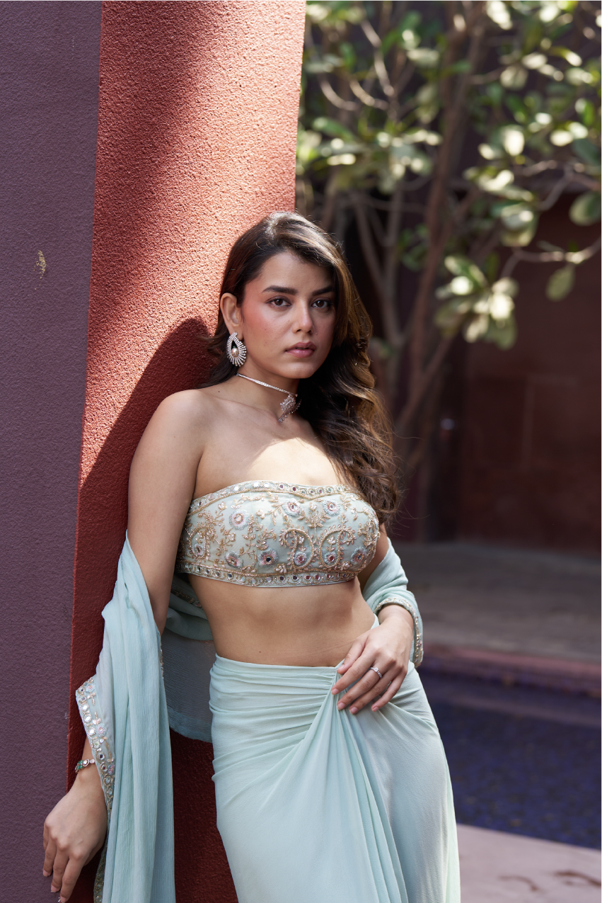 Mint Green Drape Skirt Set