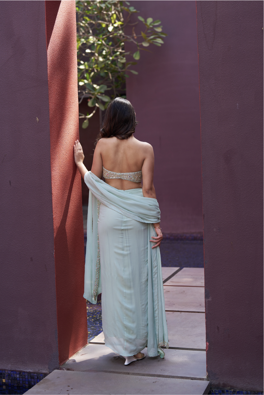 Mint Green Drape Skirt Set