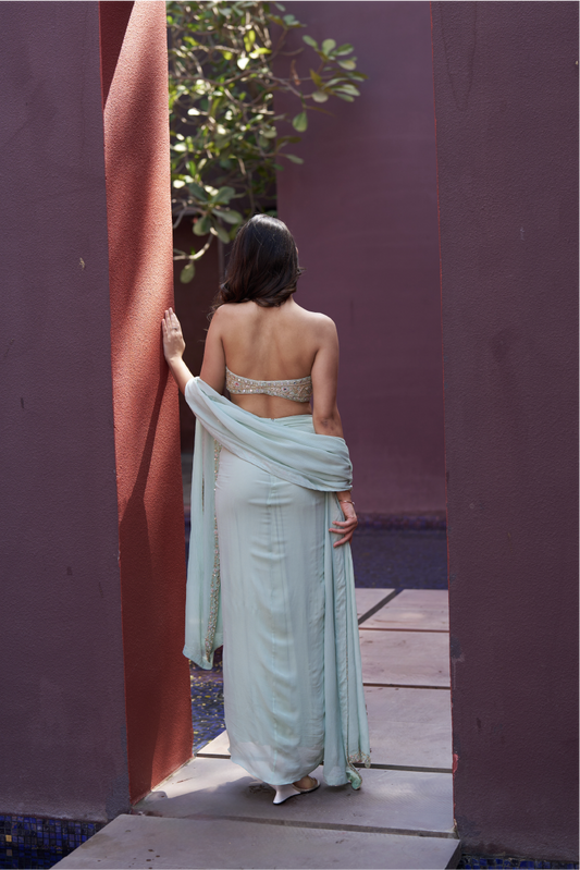 Mint Green Drape Skirt Set