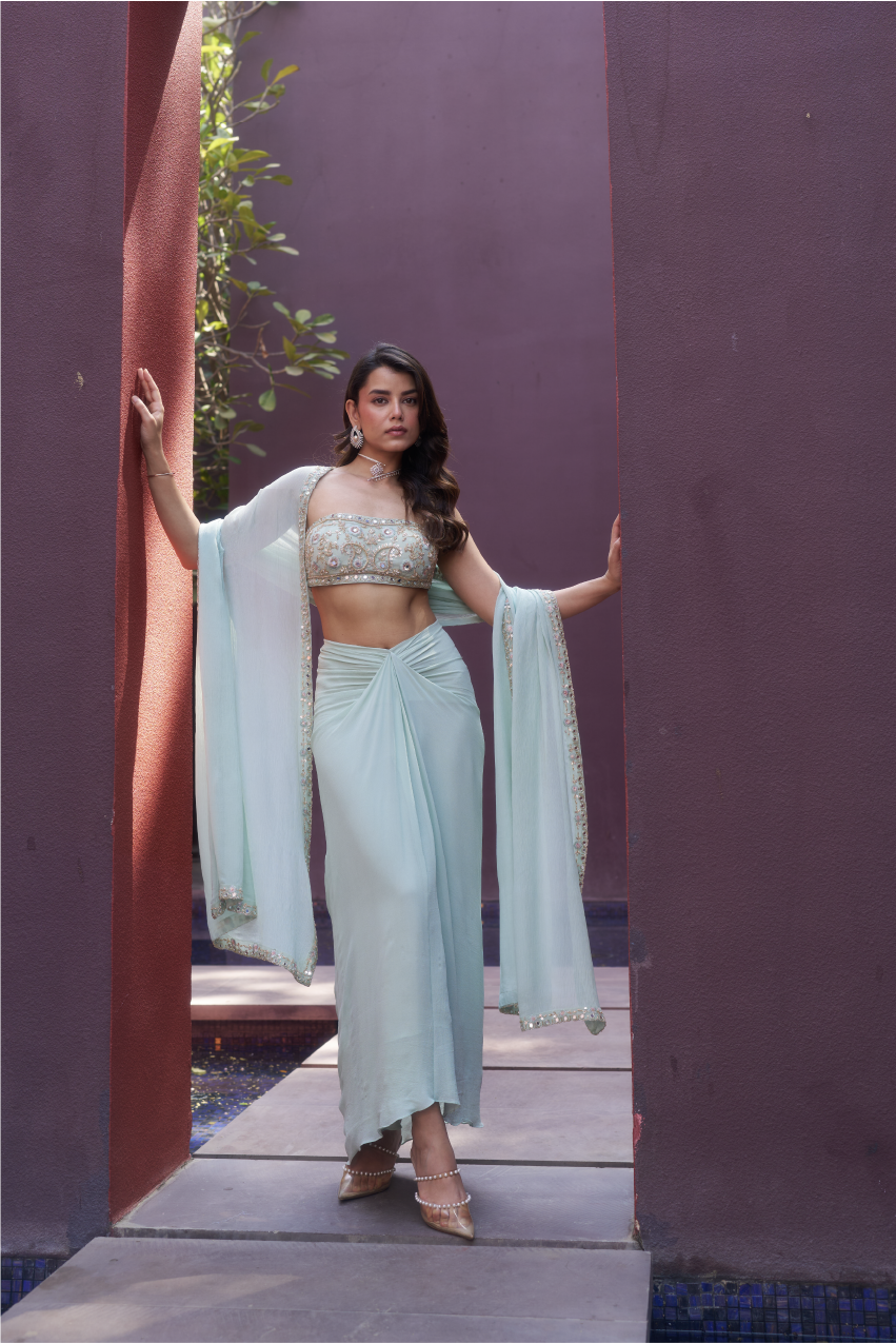 Mint Green Drape Skirt Set