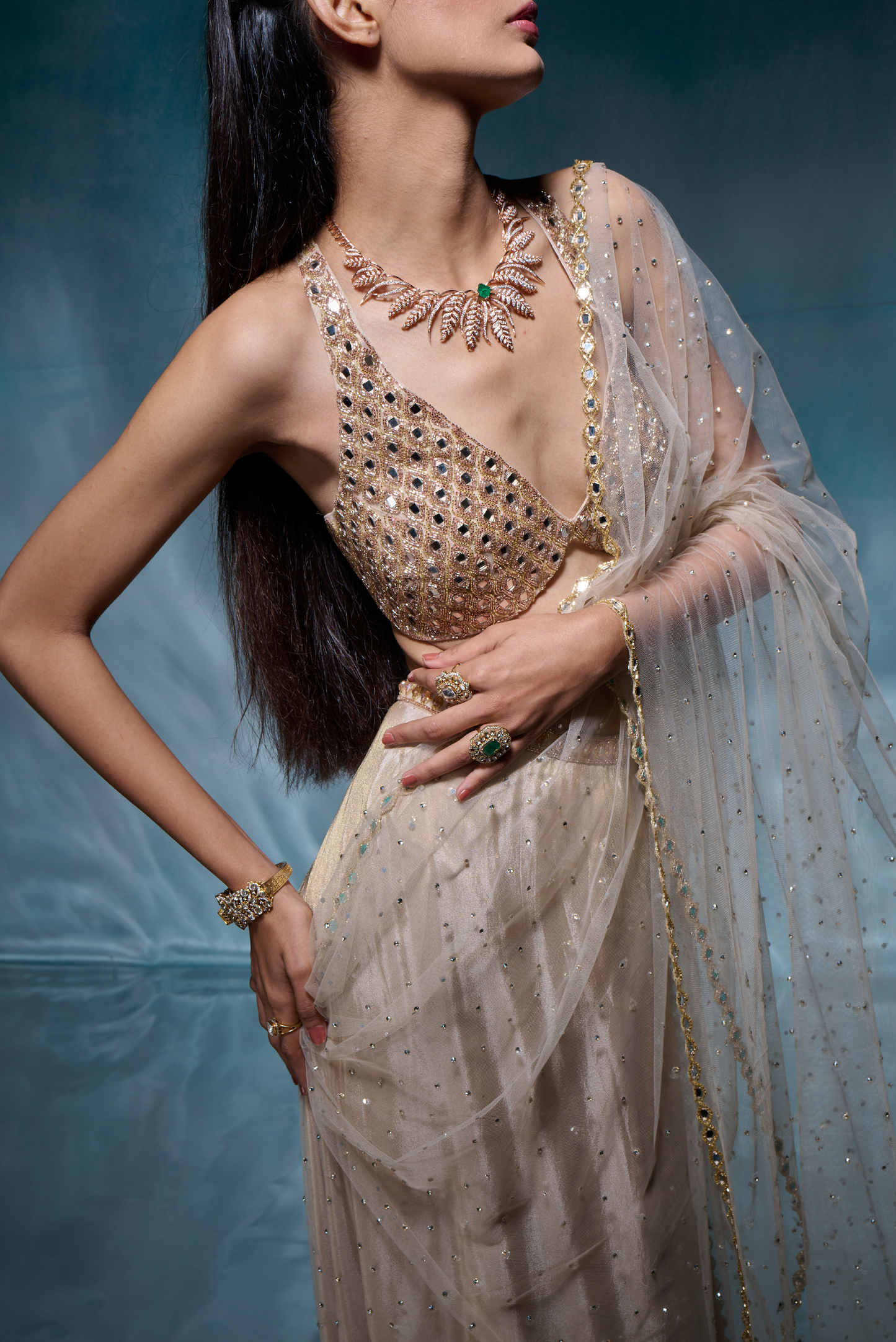 Champagne Tissue Lehanga Set