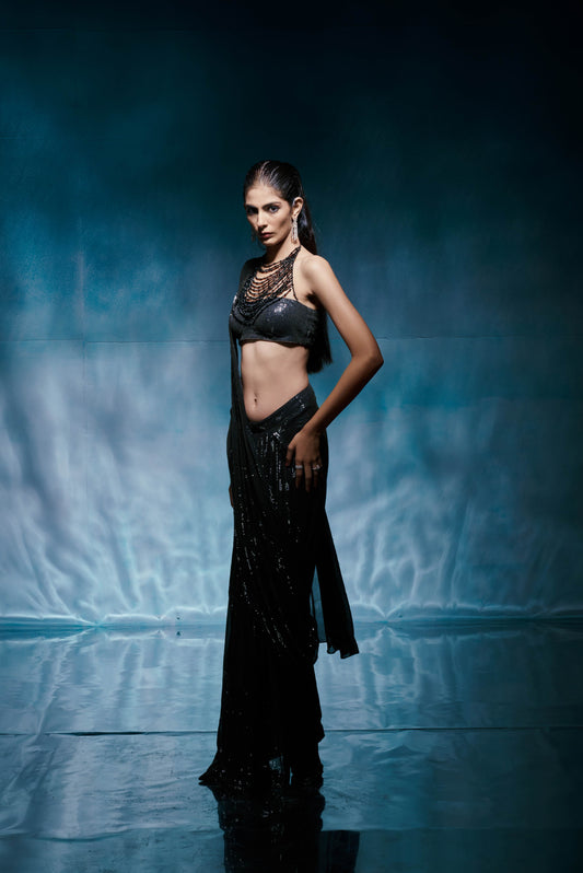 Black Sequin Saree