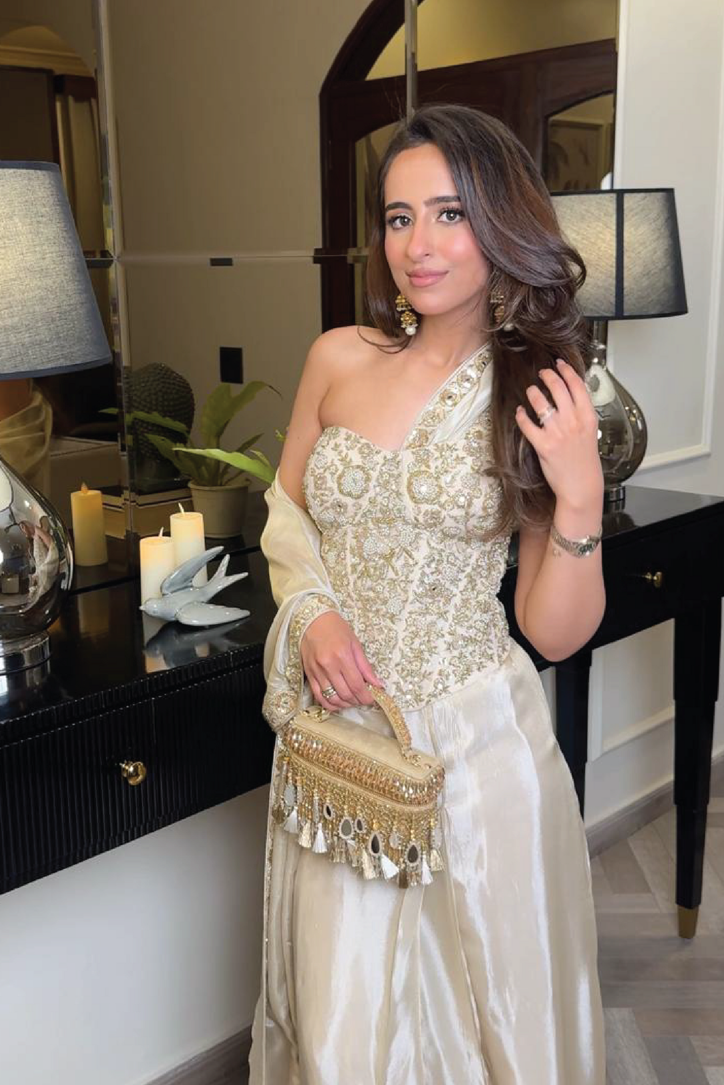 Tissue Saree Drape Set with Embroidered Corset