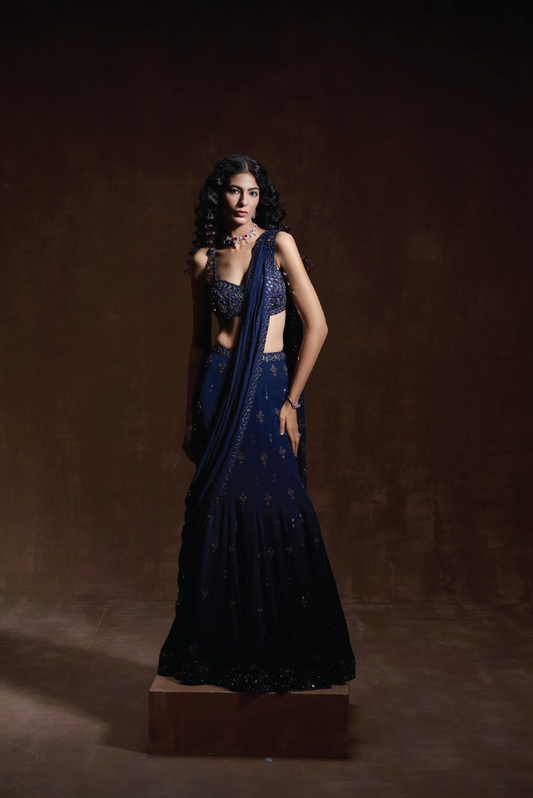 Royal Blue Fish Cut Lehanga Set