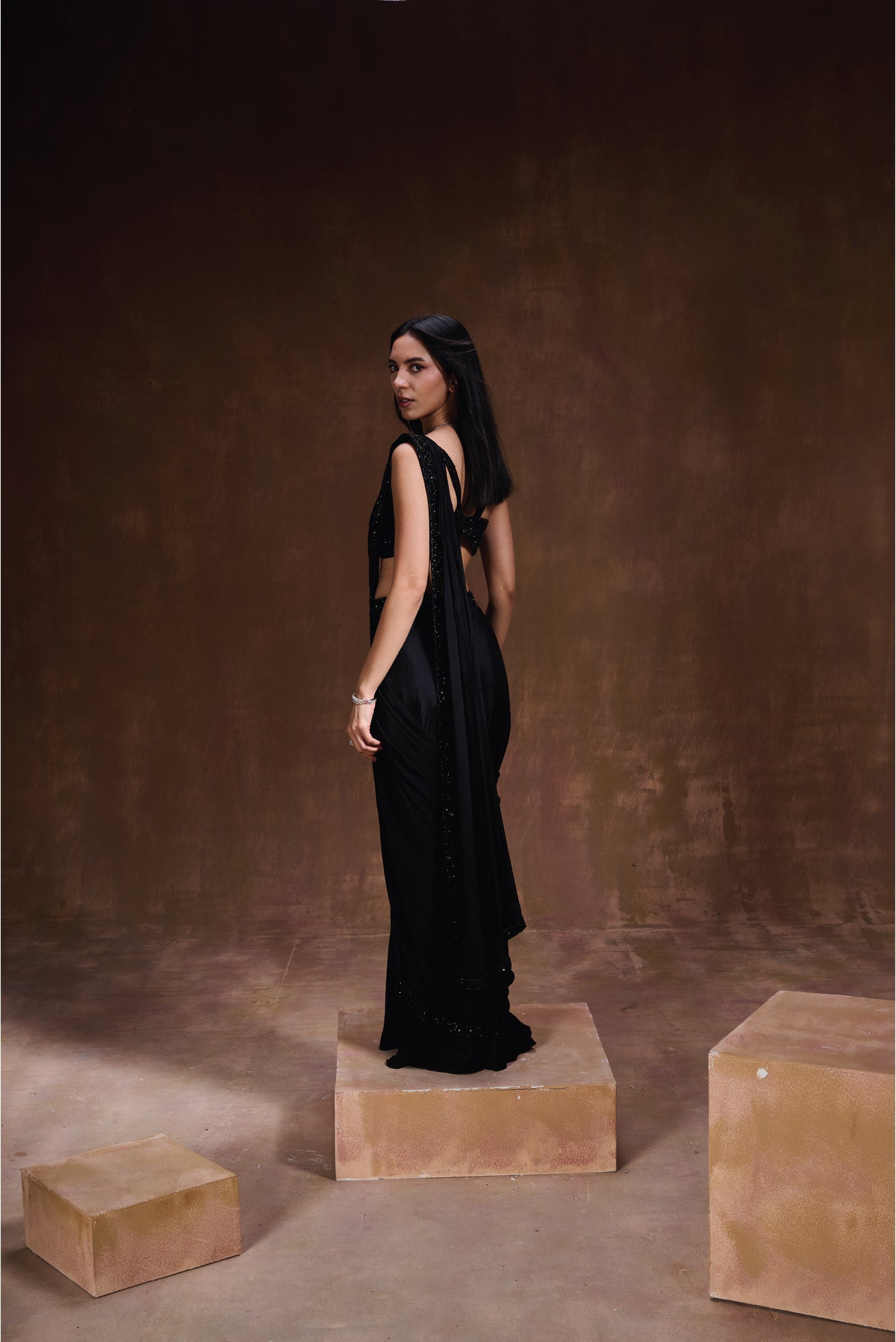 Black Sharara Drape Set