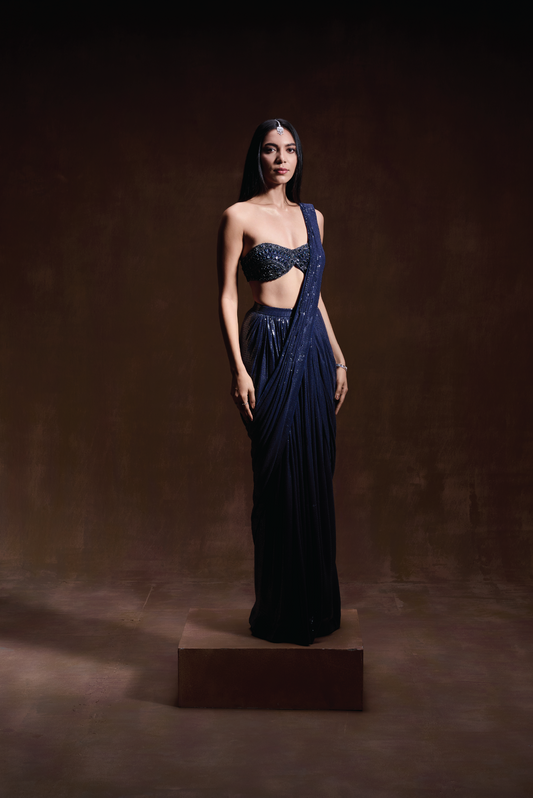 Royal Blue Sequin Saree