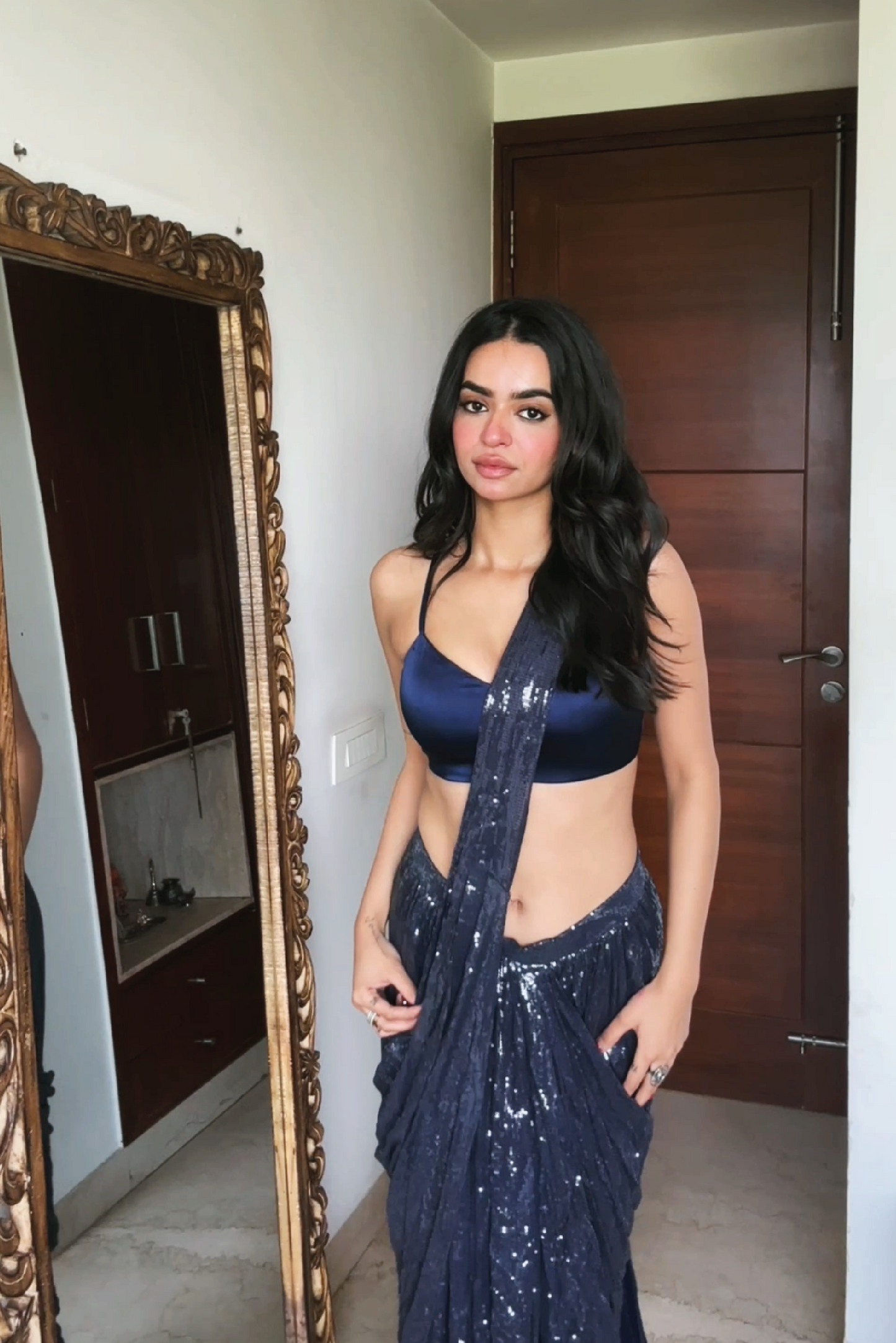 Electric Blue Sequin Pre-Stitched Saree