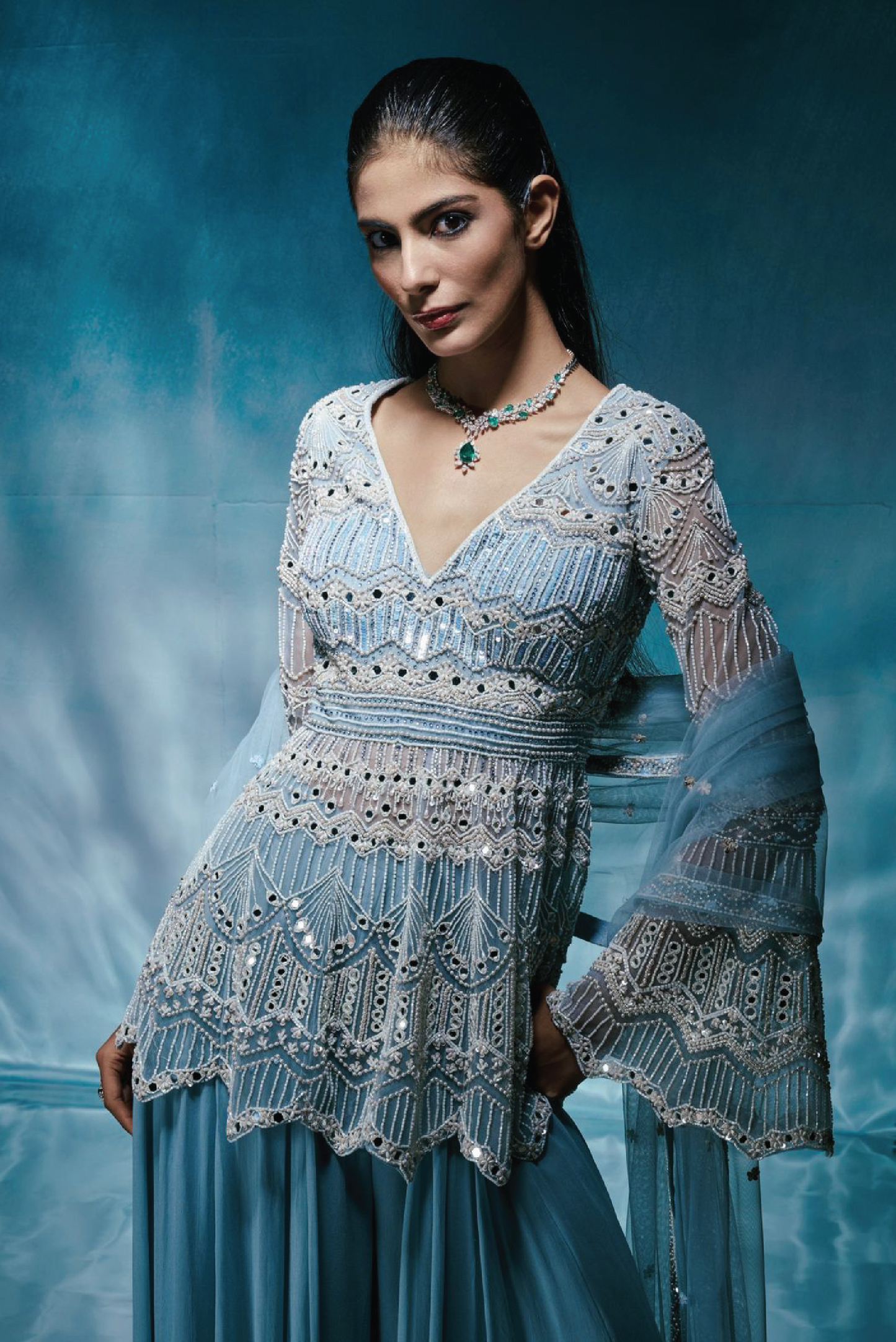 Light Blue Jacket Sharara Set
