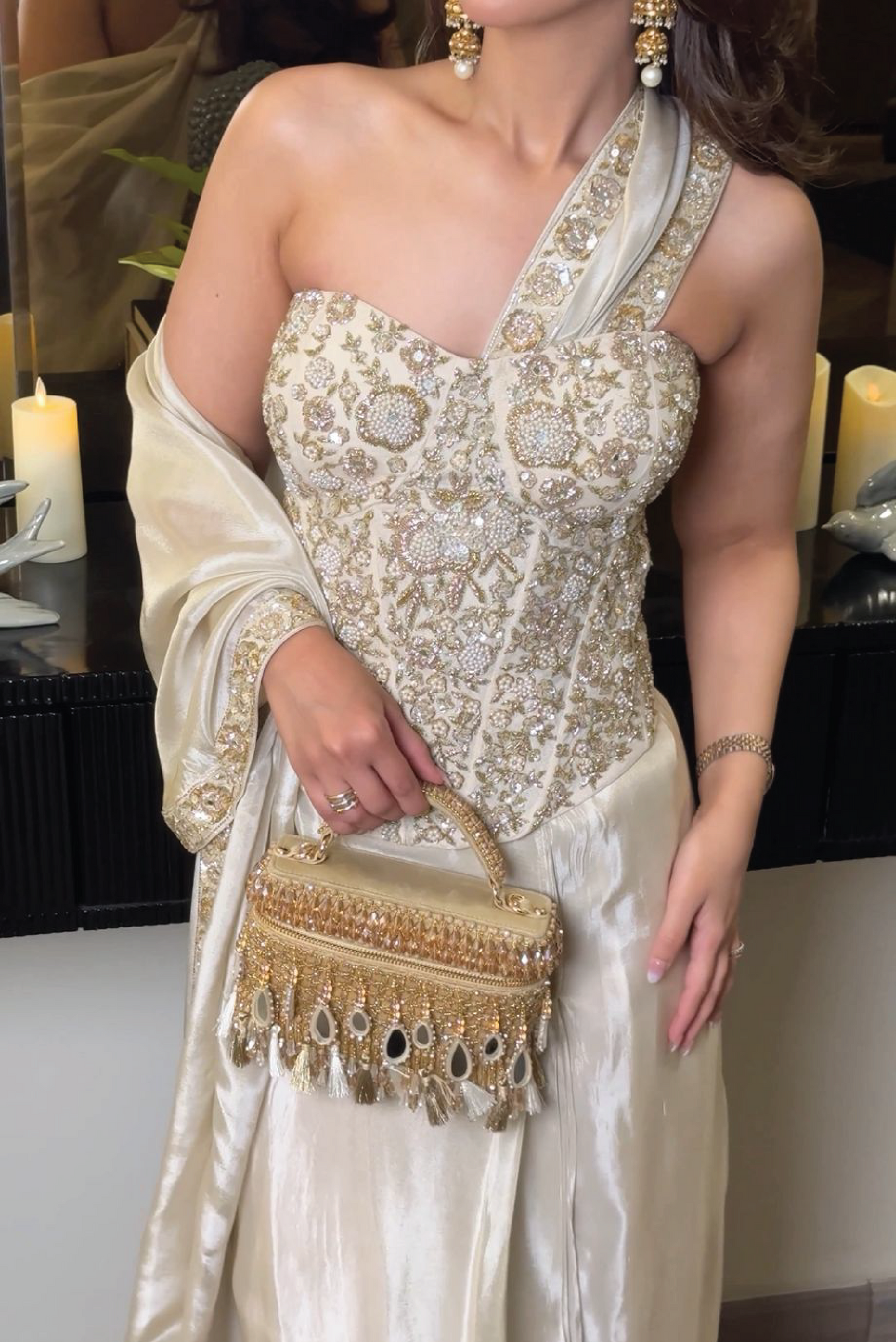 Tissue Saree Drape Set with Embroidered Corset