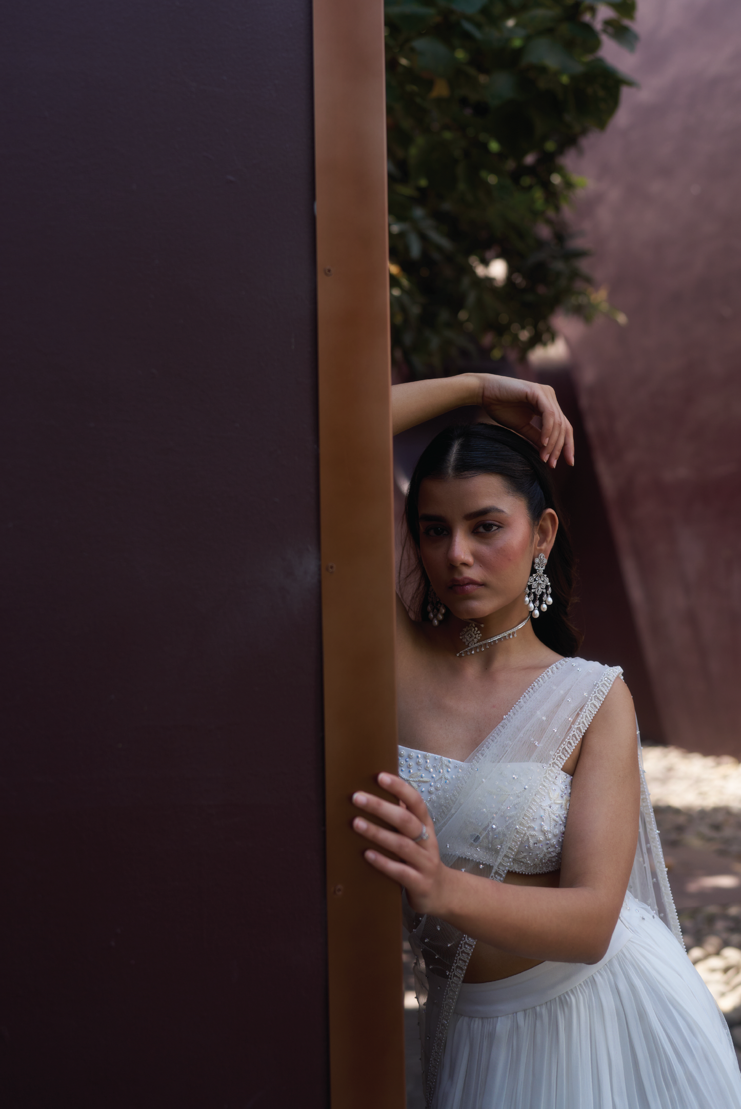 White Mirror and Threadwork Drape Set