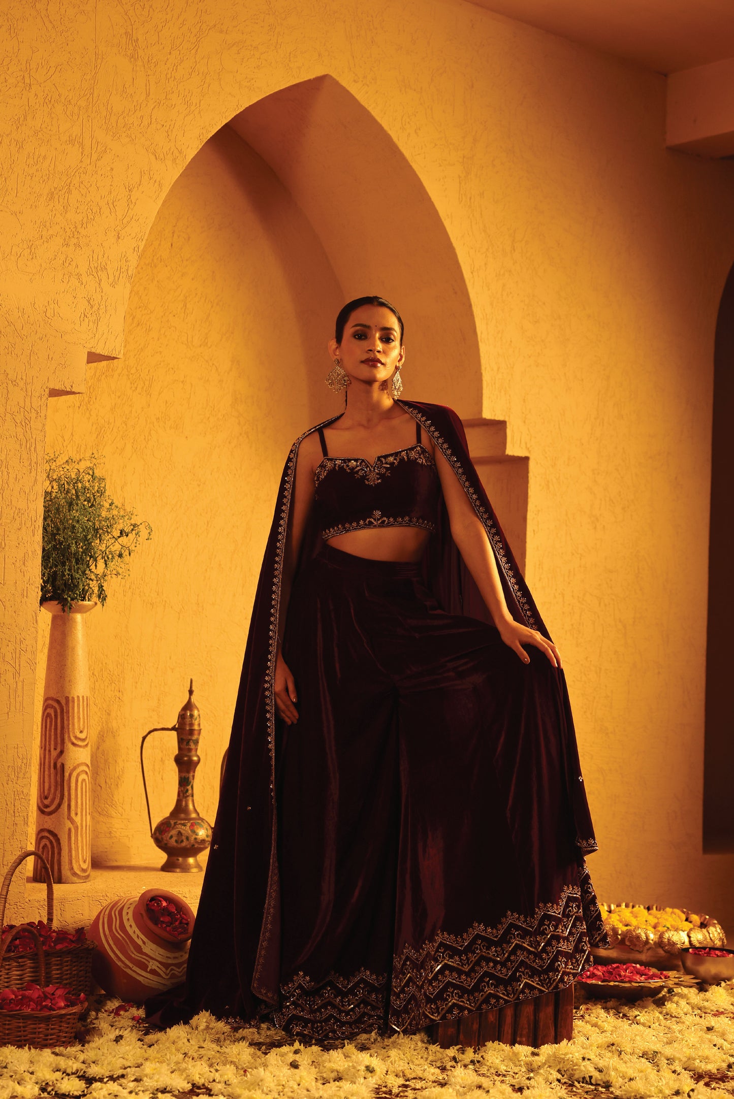 Velvet Flared Sharara Set