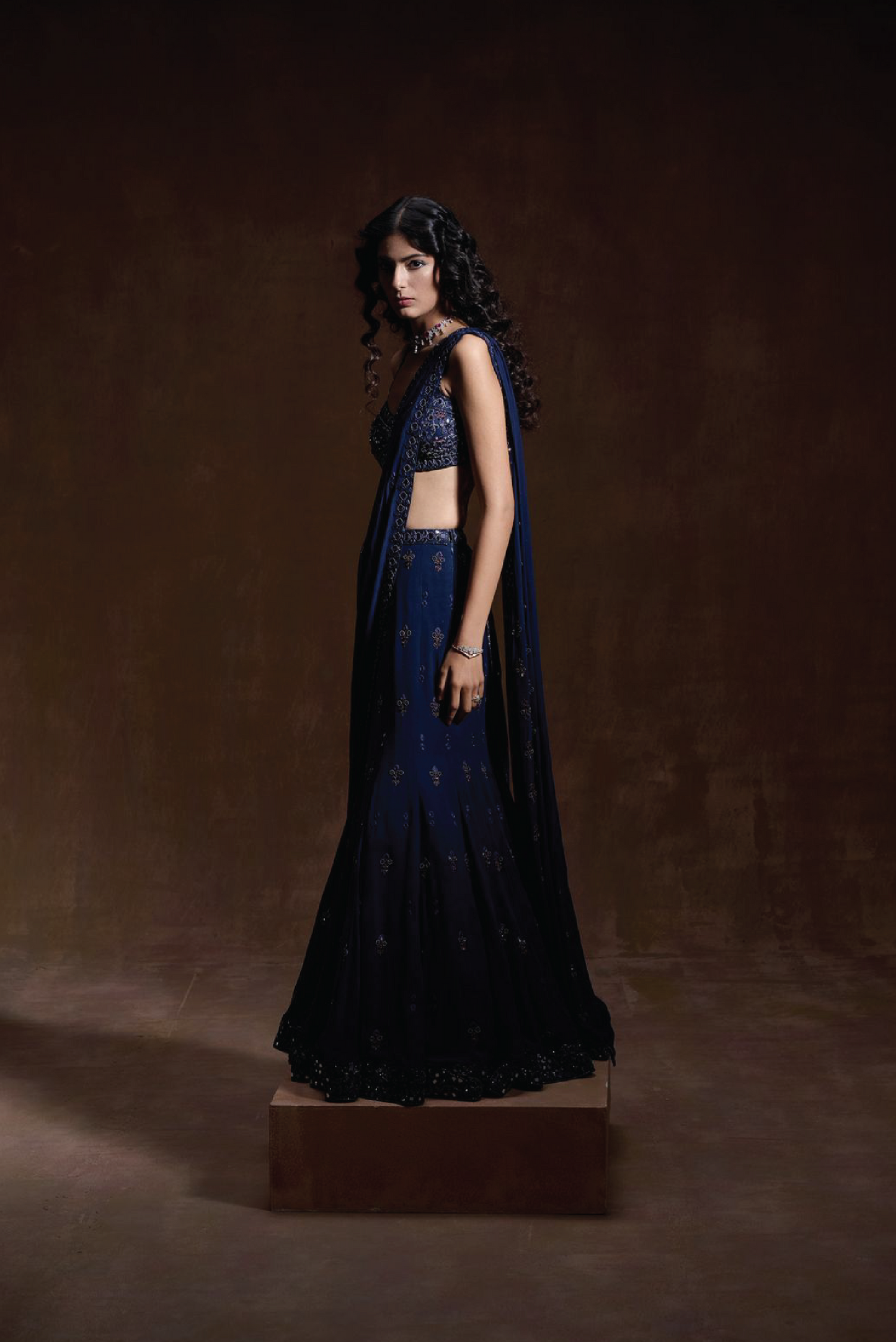 Royal Blue Fish Cut Lehanga Set