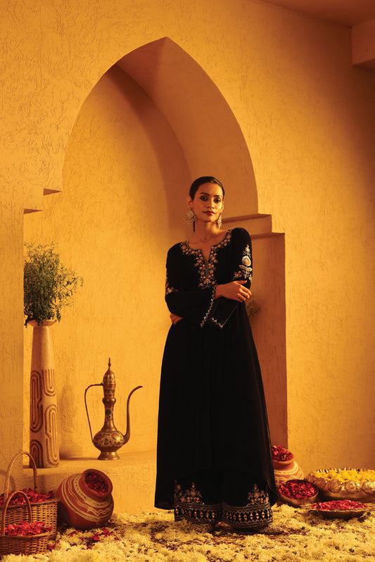 Blue Velvet Kurta Set