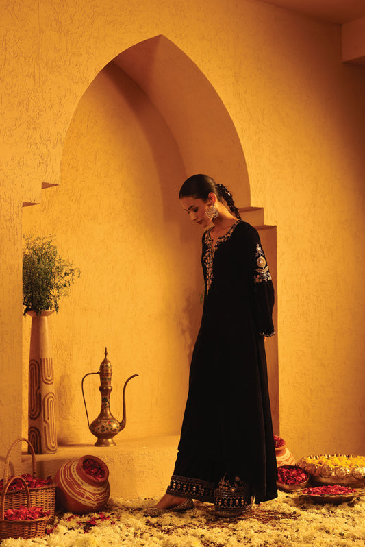 Blue Velvet Kurta Set