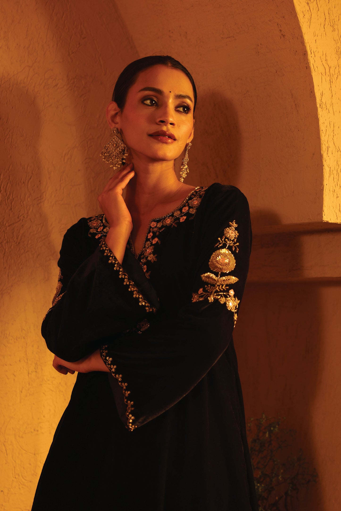 Blue Velvet Kurta Set