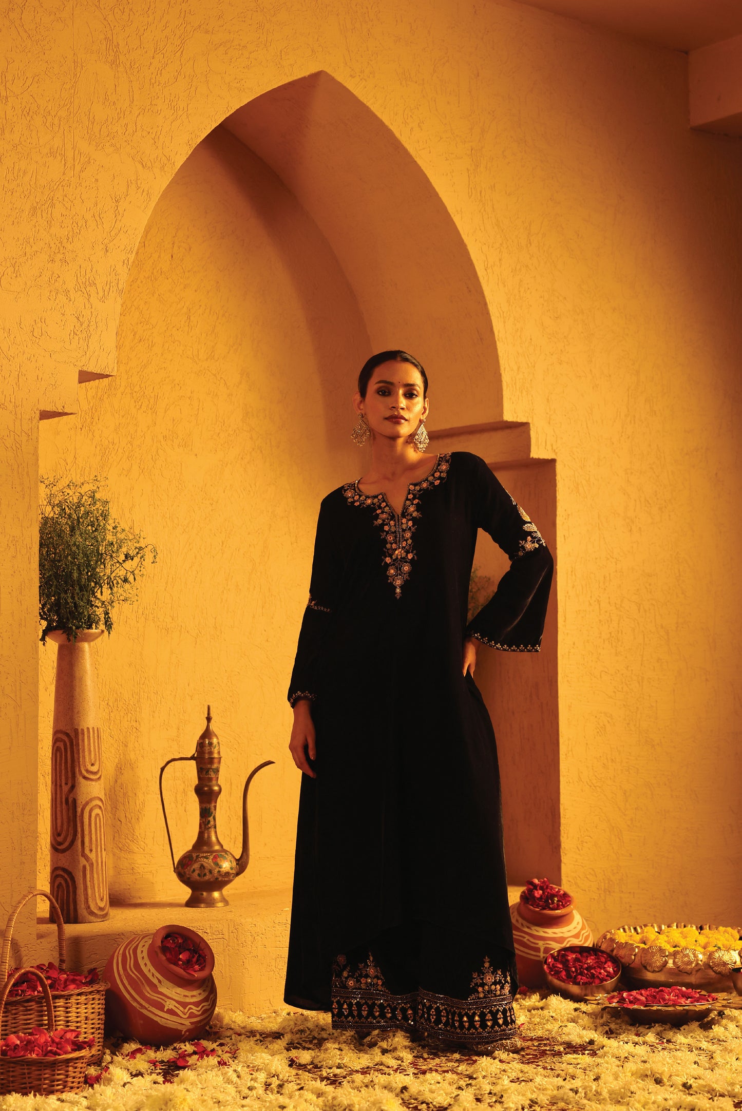 Blue Velvet Kurta Set