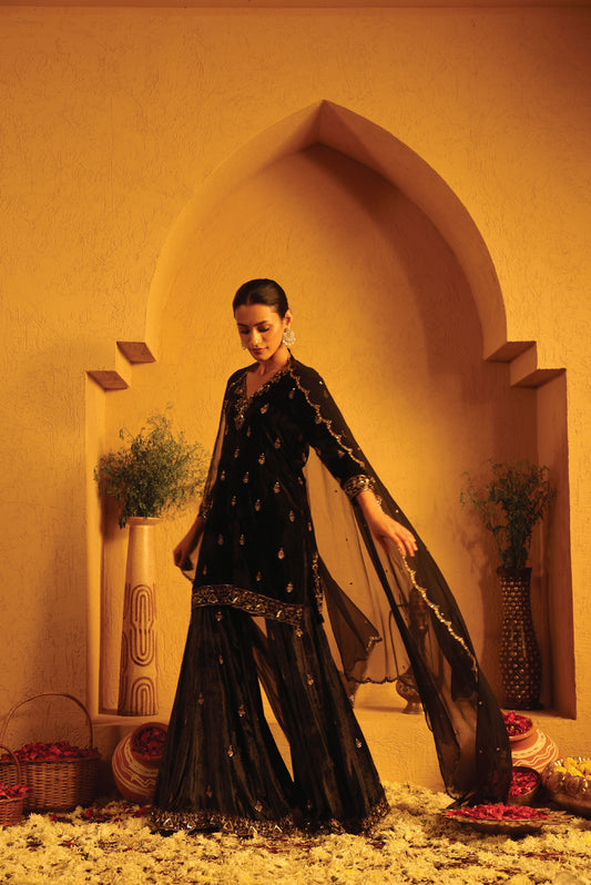 Black Fitted Gharara Set