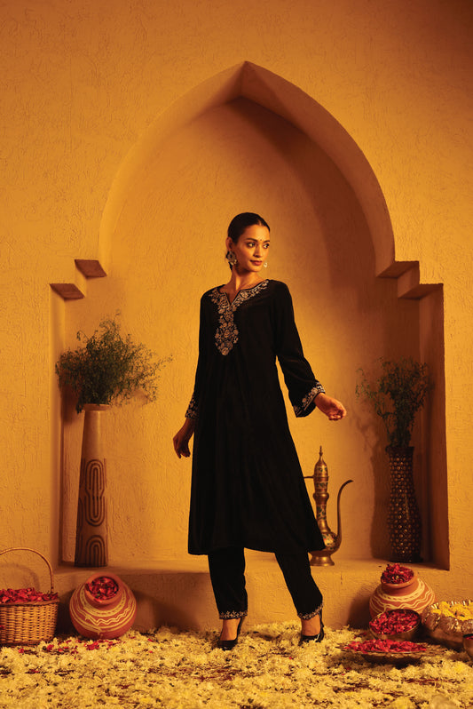 Black Velvet Kurta Set