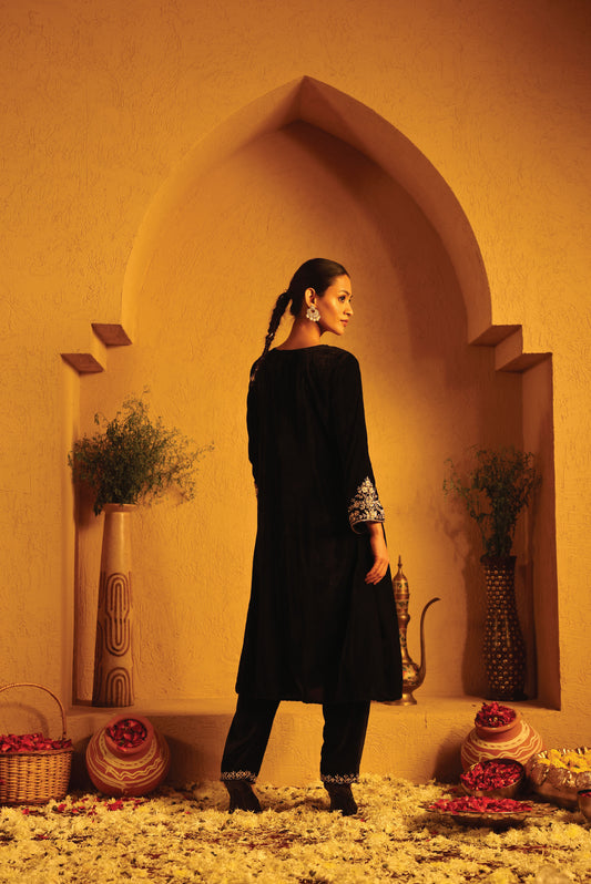 Black Velvet Kurta Set