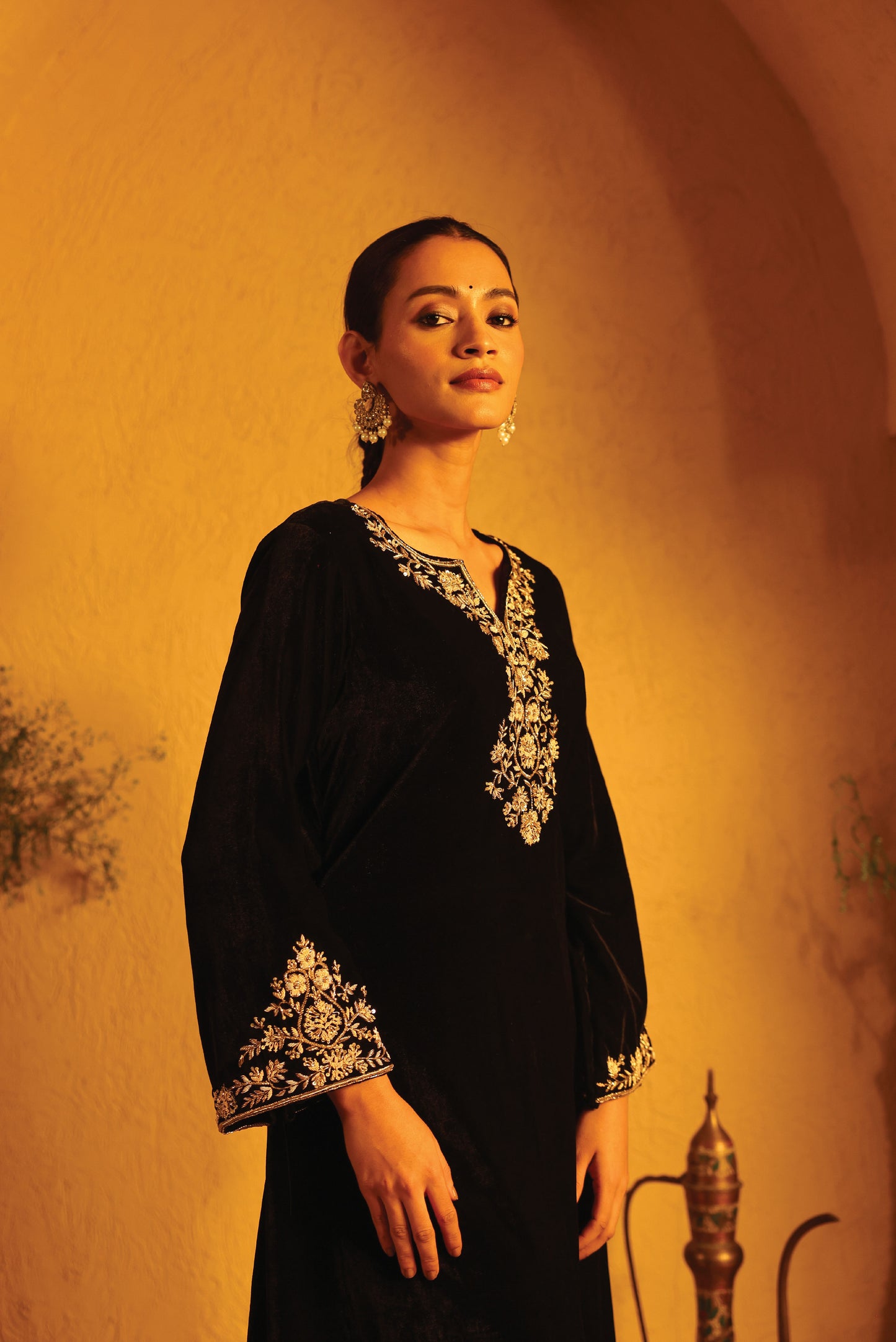 Black Velvet Kurta Set