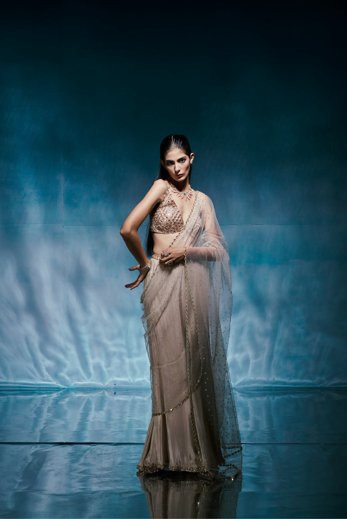 Champagne Tissue Lehanga Set