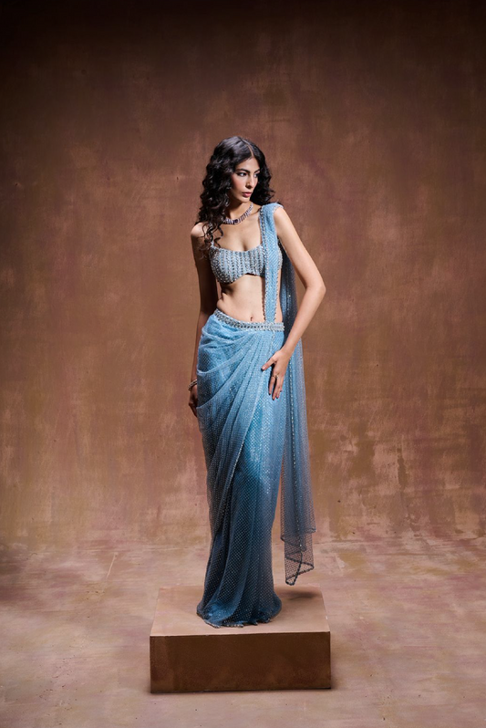 Light Blue Crystal Saree