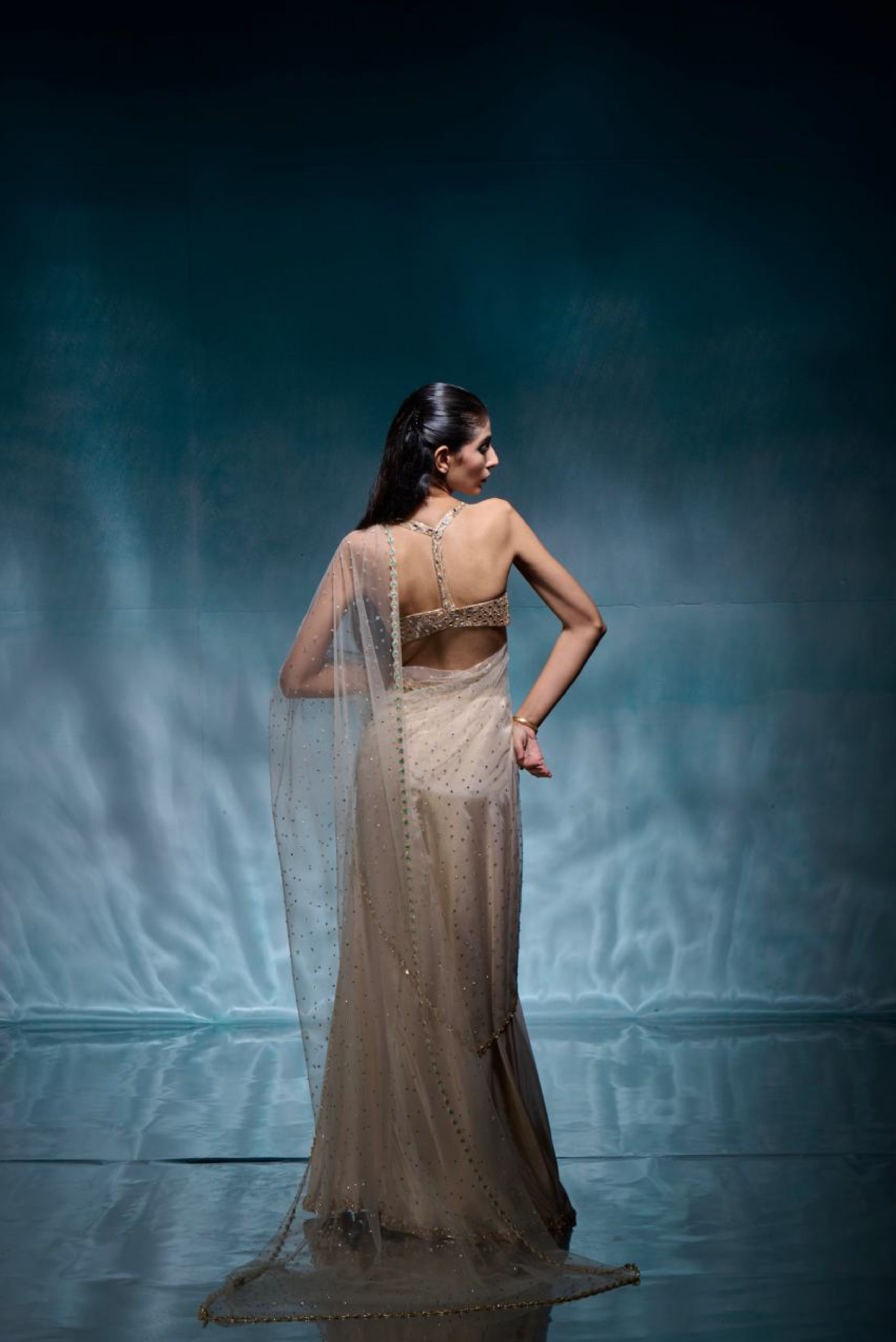 Champagne Tissue Lehanga Set