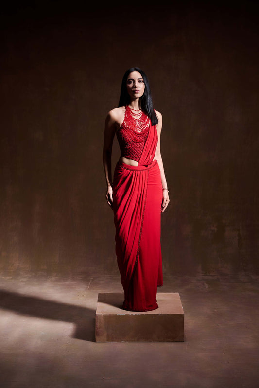 Red Corset Saree
