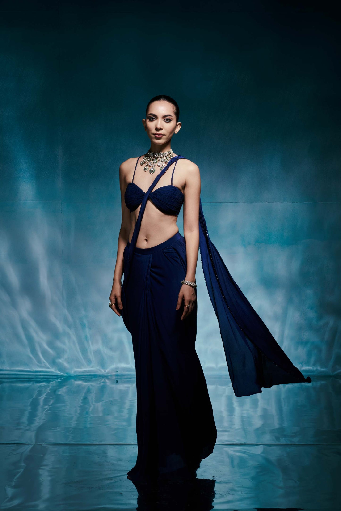 Royal Blue Jacket Saree Set