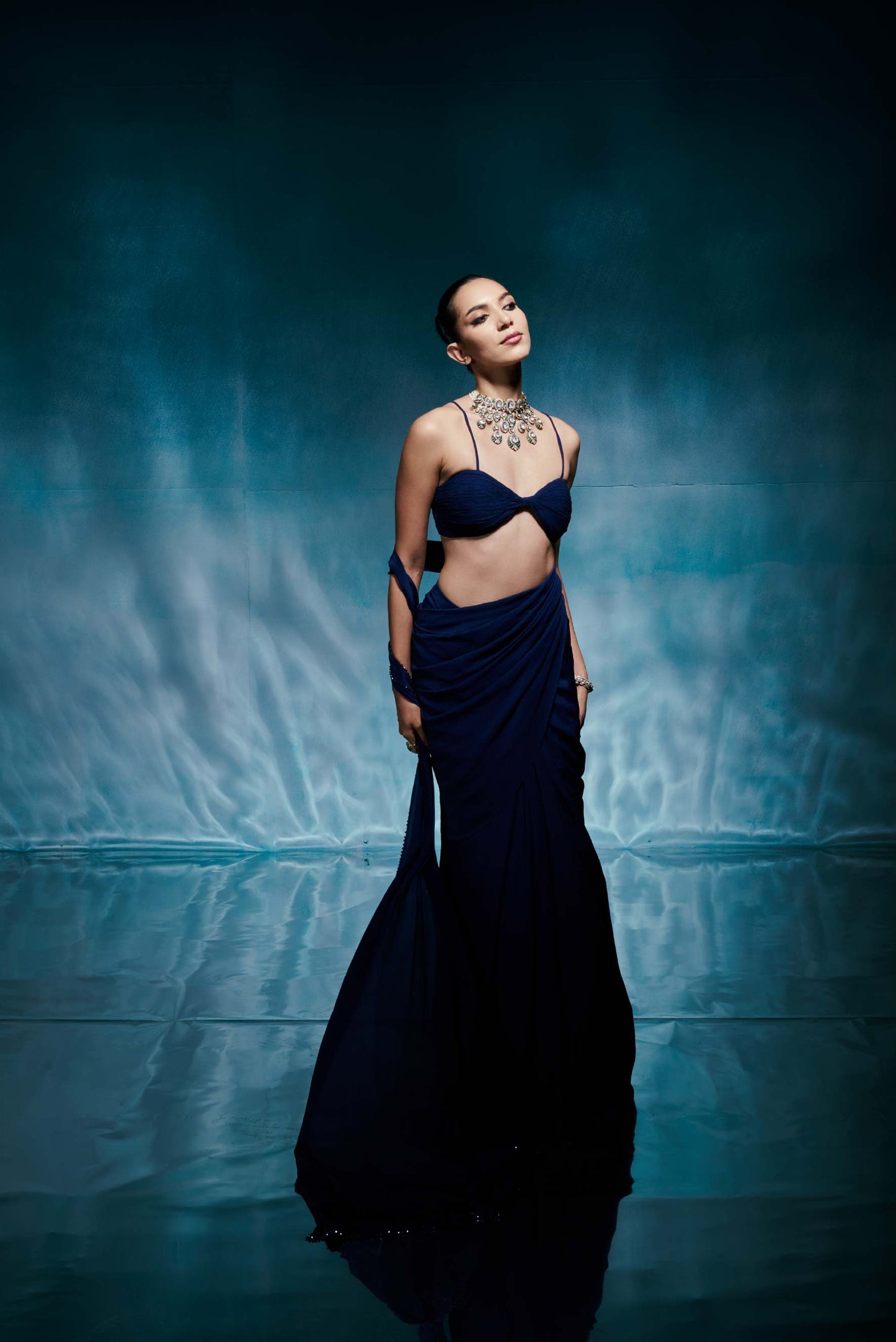 Royal Blue Jacket Saree Set