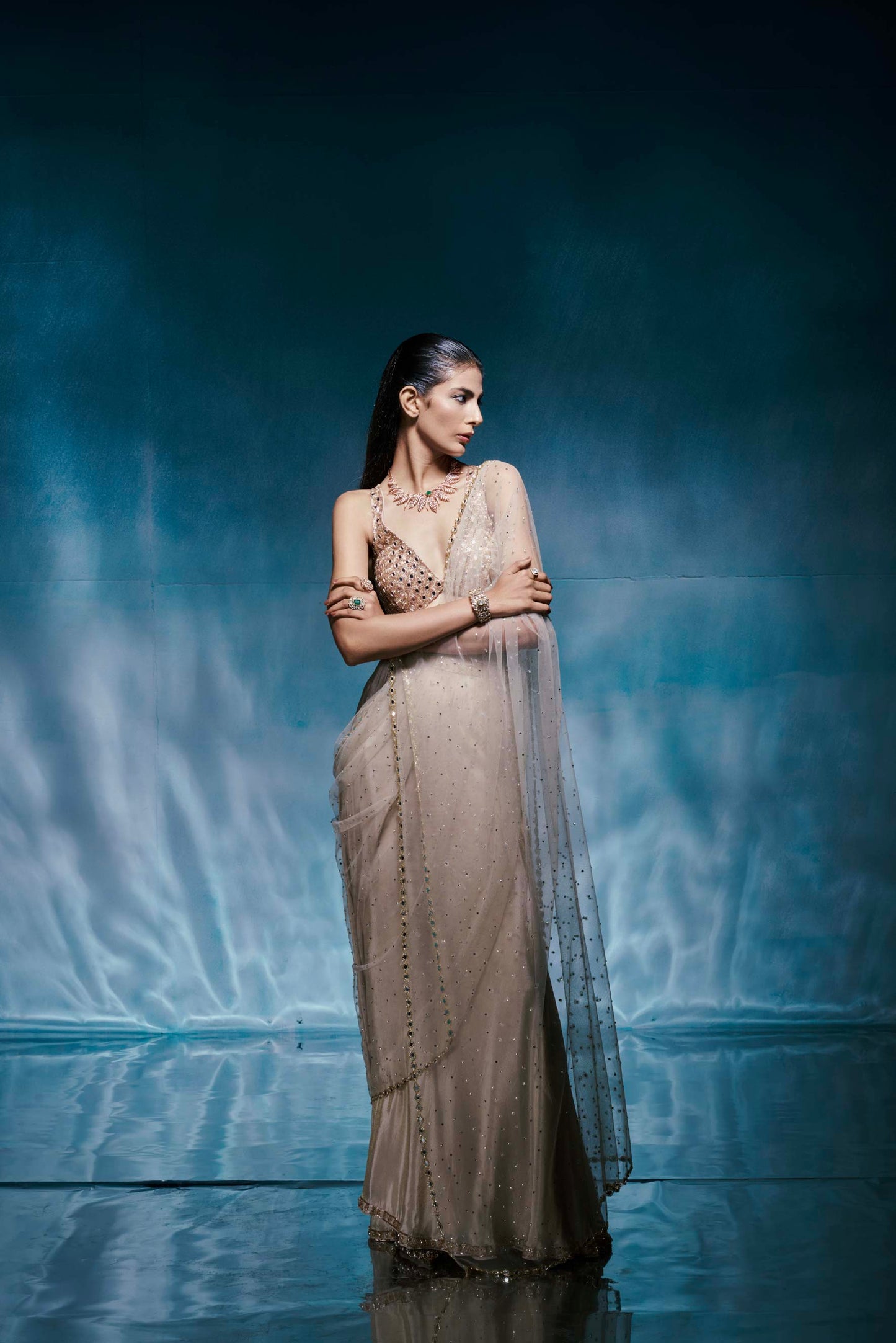 Champagne Tissue Lehanga Set