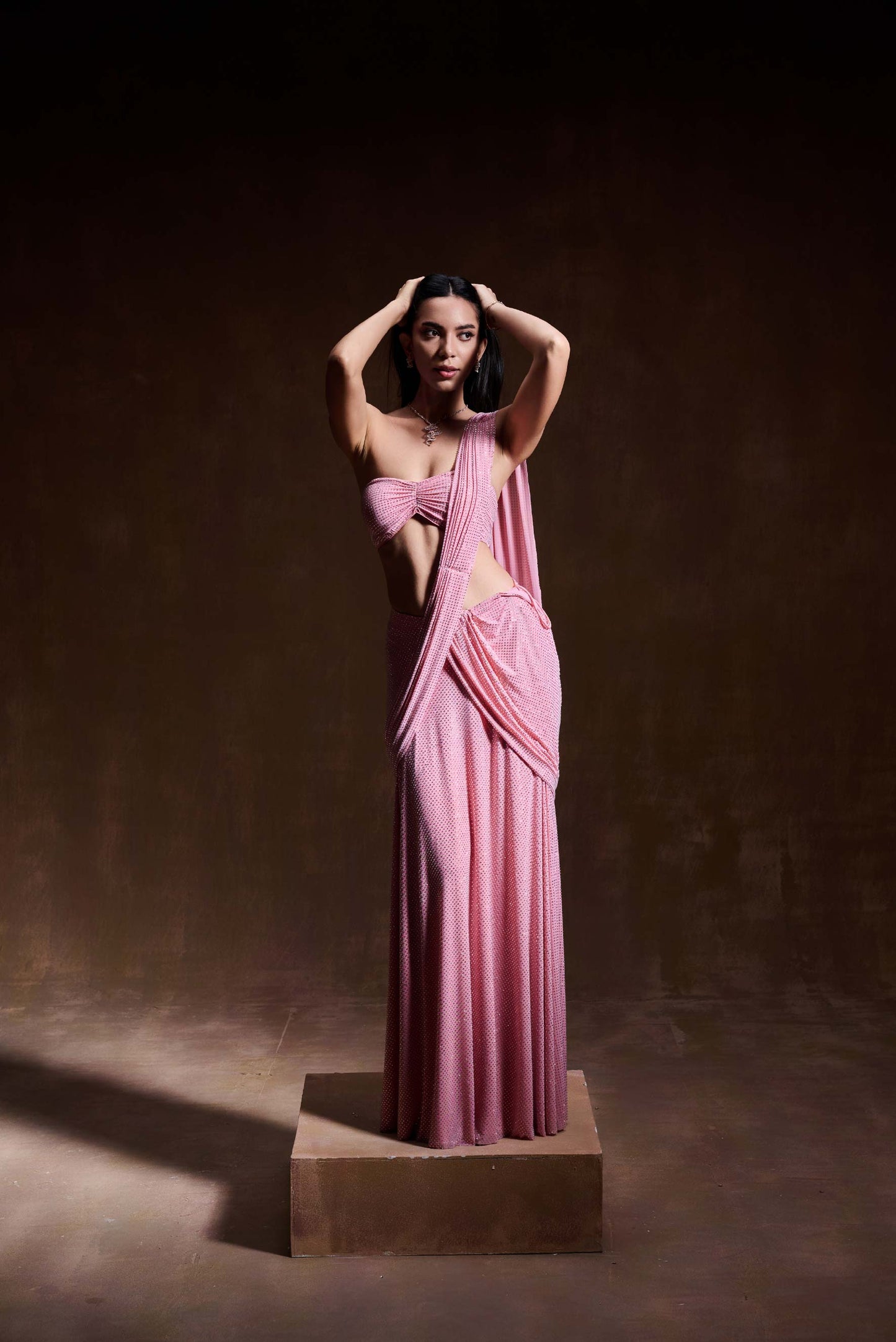 Baby Pink Crystal Saree