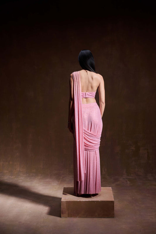 Baby Pink Crystal Saree