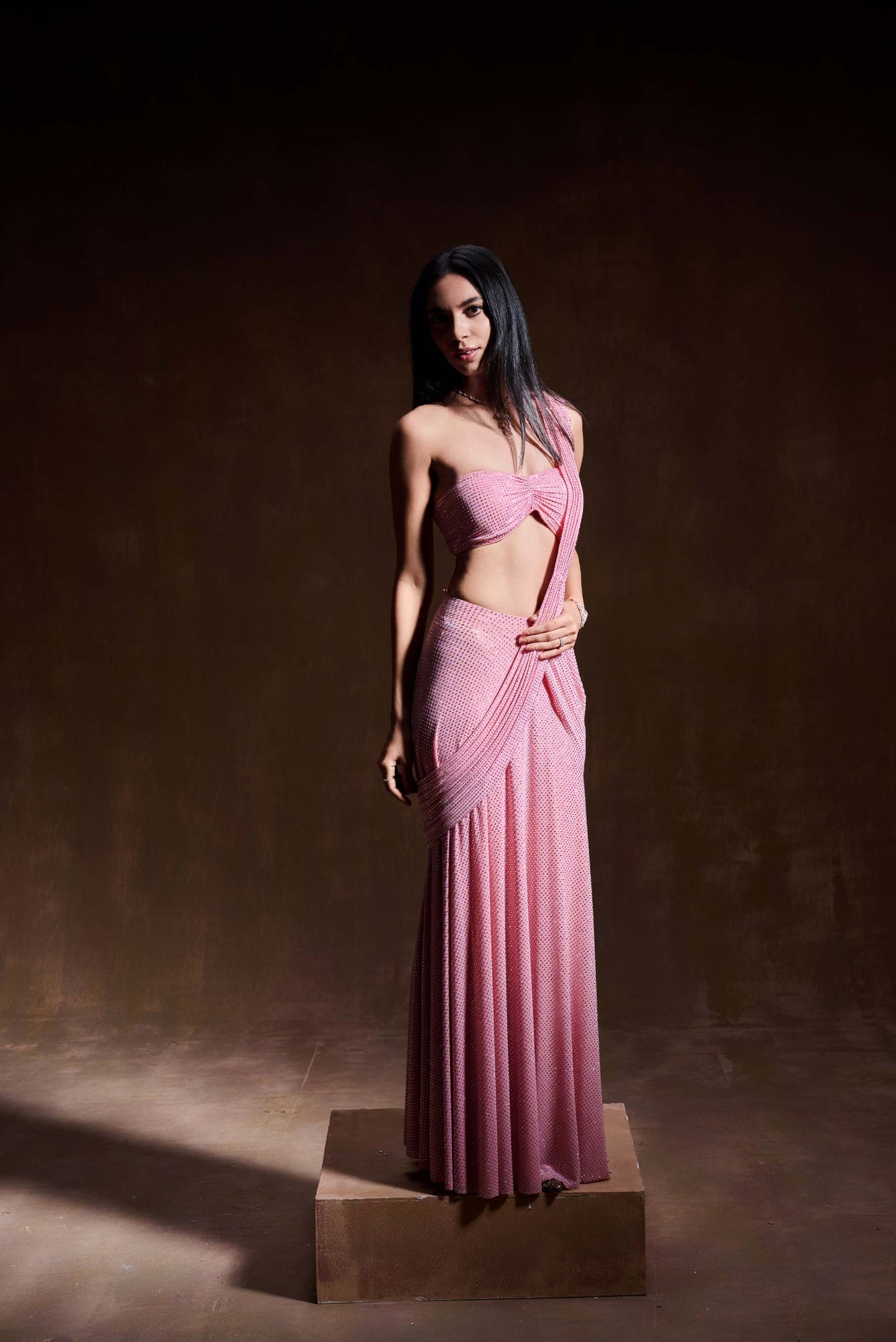 Baby Pink Crystal Saree