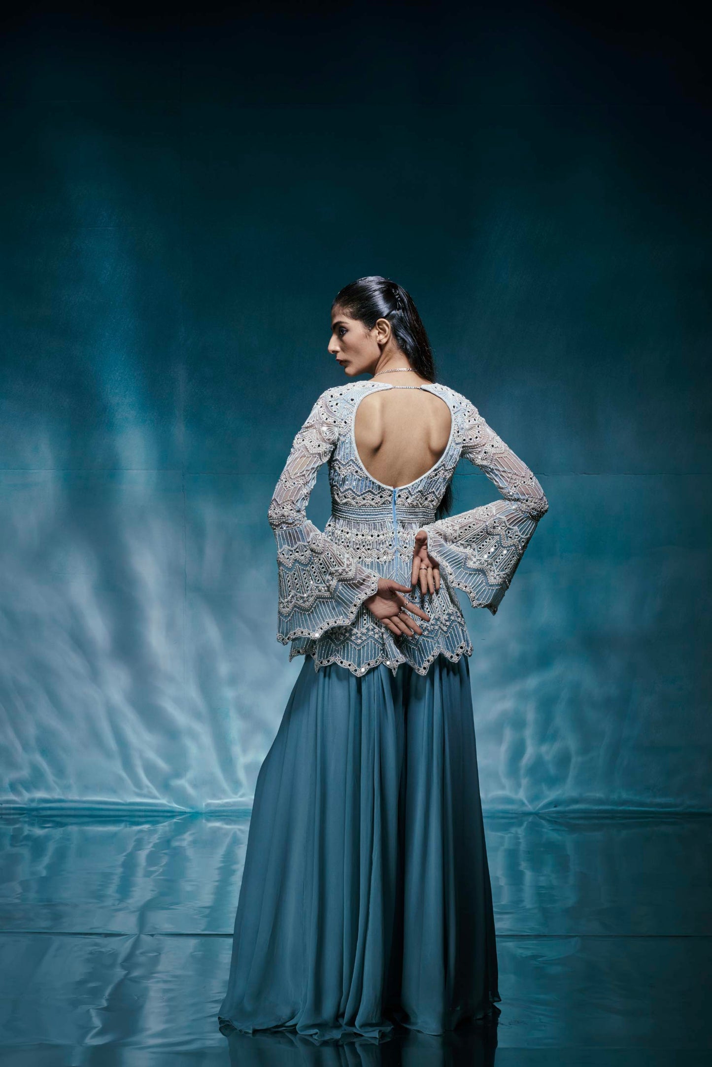 Light Blue Jacket Sharara Set