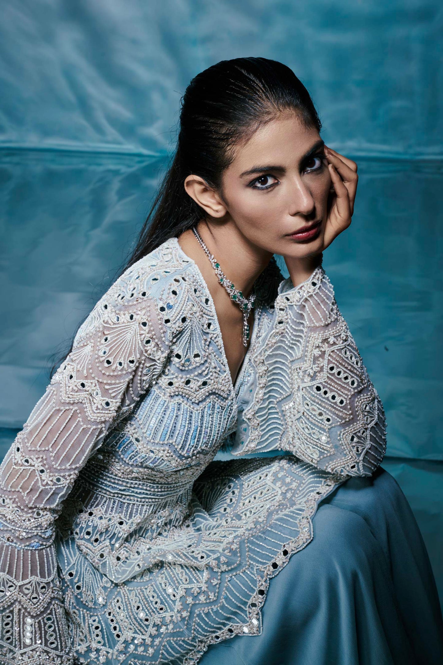 Light Blue Jacket Sharara Set