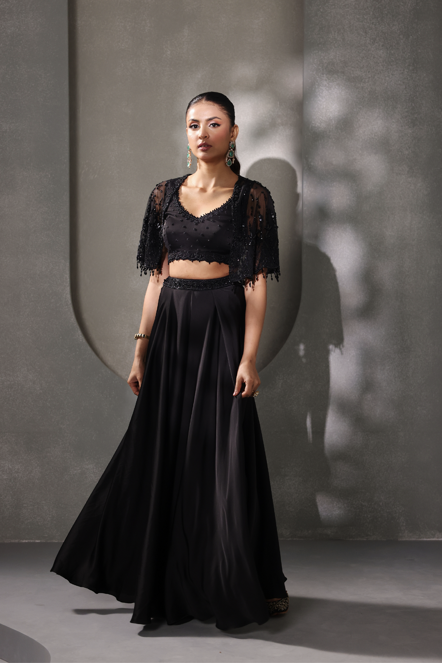 Black Cape Sharara Set