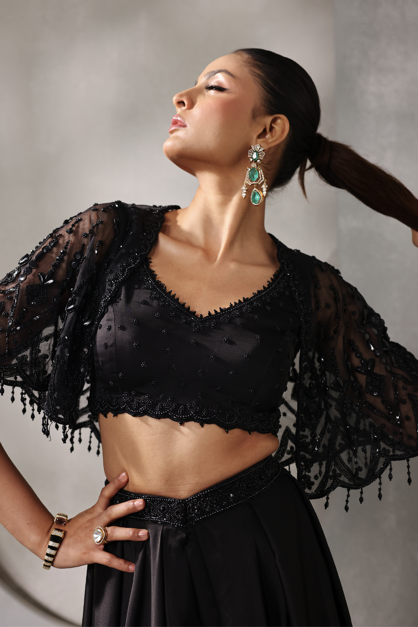 Black Cape Sharara Set