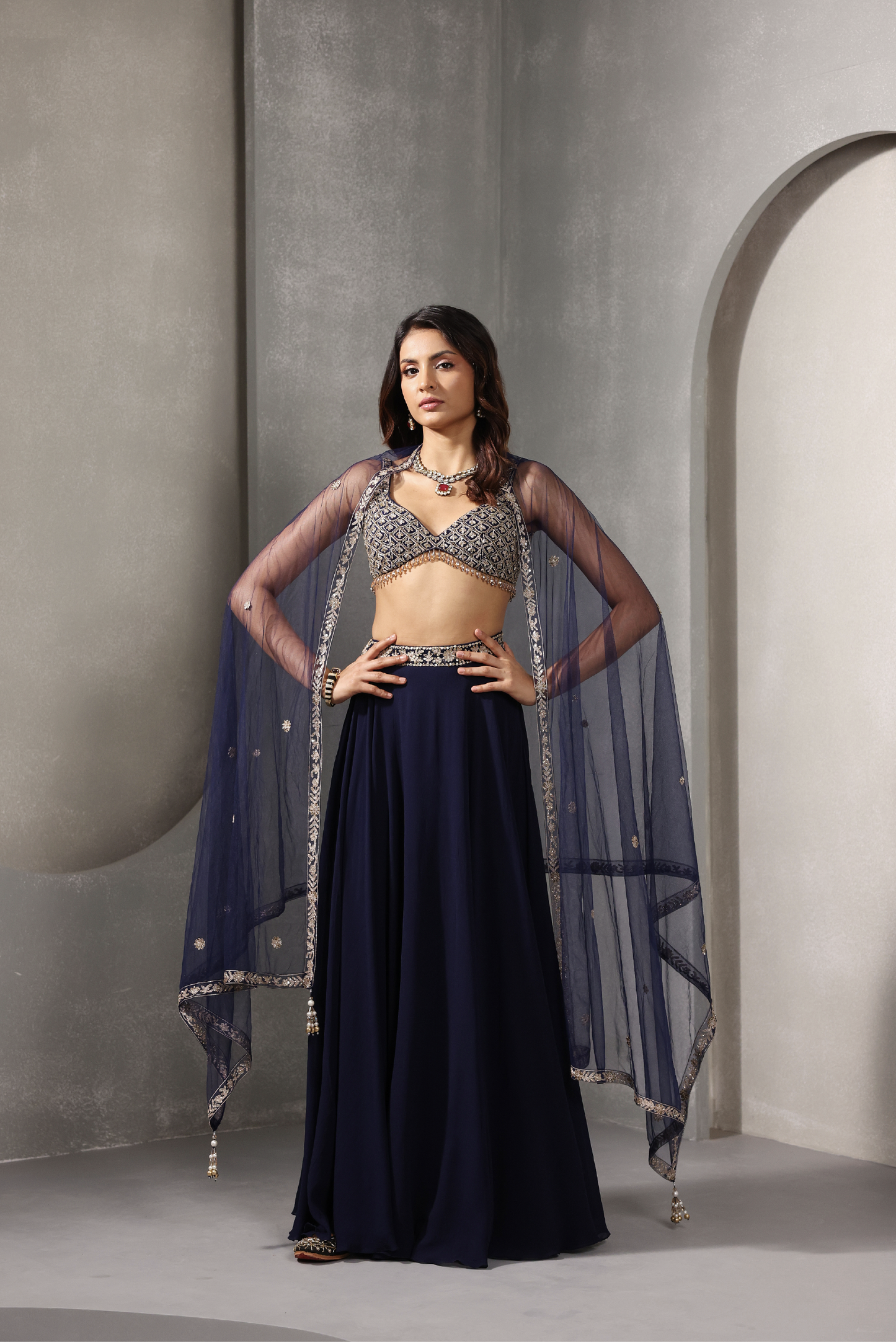 Navy Blue Georgette Lehanga Set